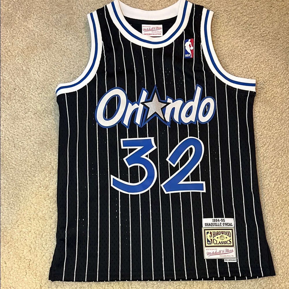 Mitchell & Ness Orlando Magic Black Pinstripe Shaq Jersey